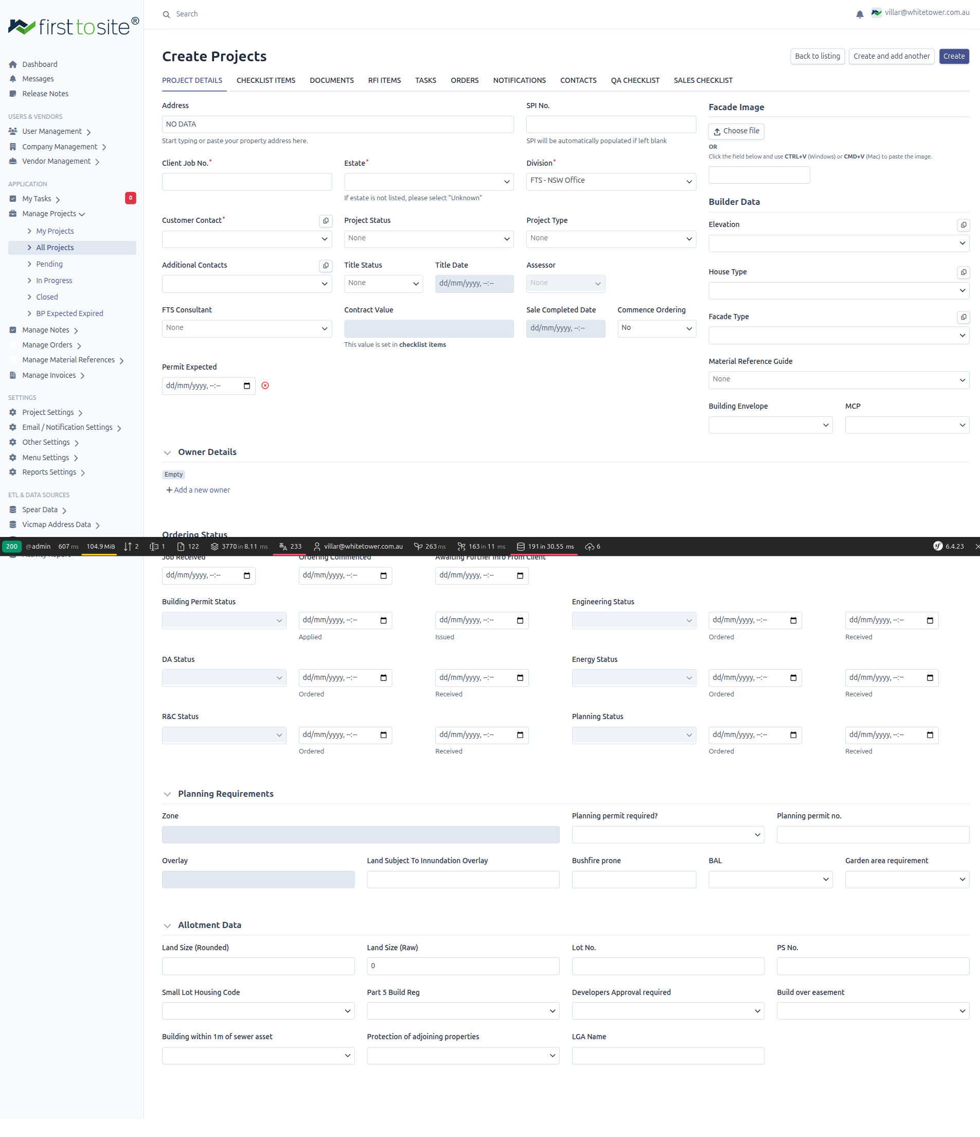 Project Form Sections